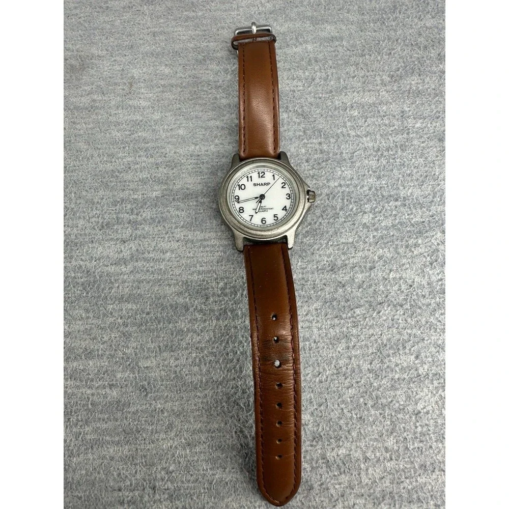 SHARP SHP5721 Silver Tone Brown Leather Band AS